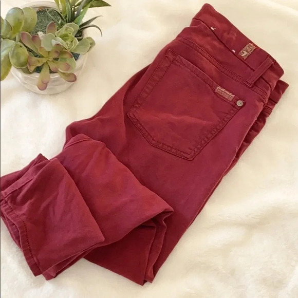 7 For All Mankind Burgundy Ankle Skinny Jean - Picture 3 of 11